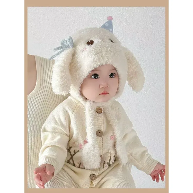 女宝宝帽子秋冬季可爱超萌儿童毛绒护耳帽保暖防风亲子女童套头帽