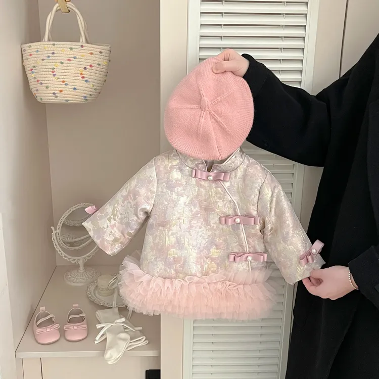 唐装拜年服女童汉服秋冬儿童周岁礼服宝宝喜庆过年衣服中国风裙子