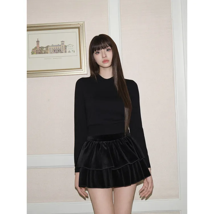 AVENEMENT娃娃领针织打底衫绵羊毛混纺长袖上衣内搭毛衣女秋冬