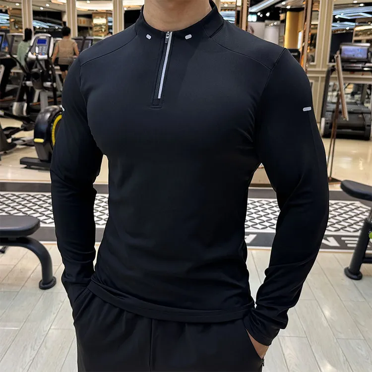 立领运动长袖男士秋季弹力速干衣跑步健身训练服修身休闲百搭上衣