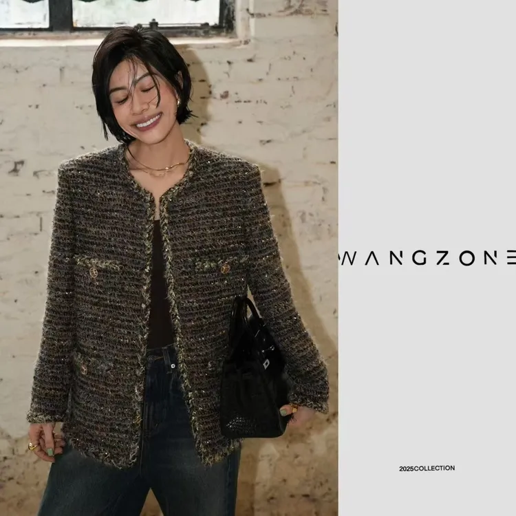 WANG ZONE |  高端定制小香同源编织面料粗花呢链条四口袋外套上