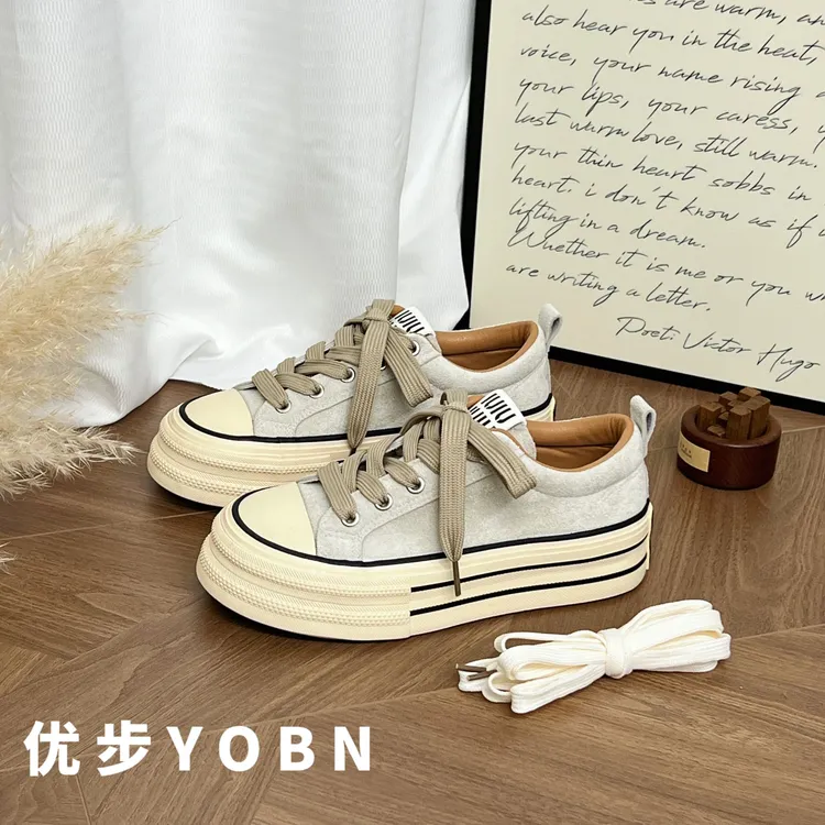 YOBN/优步百搭休闲女士皮面帆布鞋2025秋冬ins复古潮鞋板鞋h1526