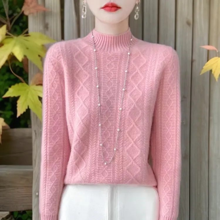 纯100羊绒衫女半高领宽松显瘦保暖加厚秋冬厚款百搭针织打底毛衣