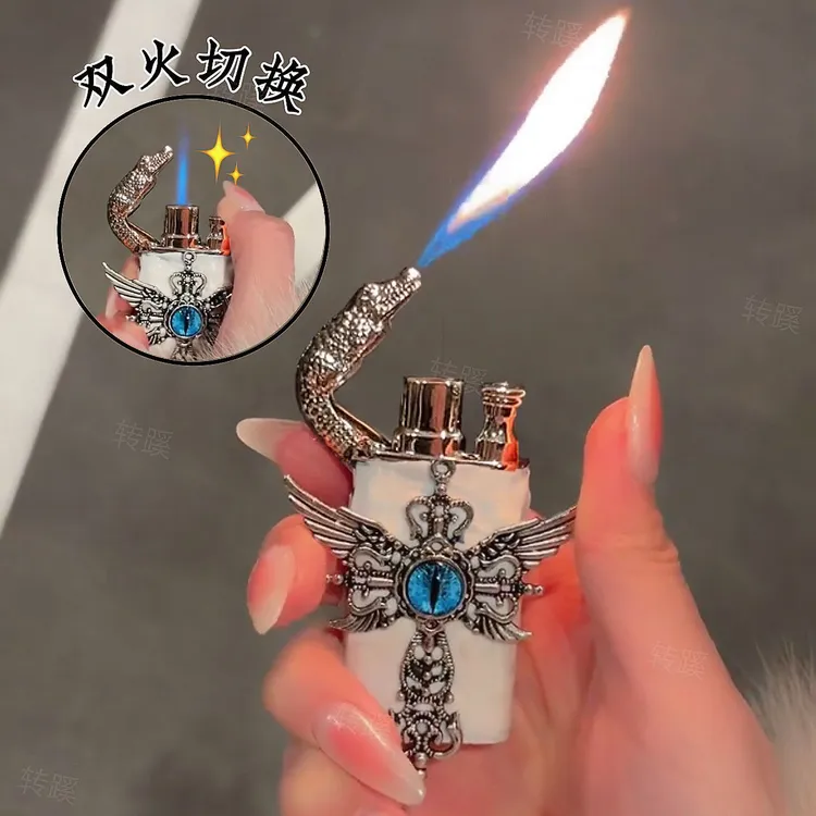防风双火鳄鱼手作个性打火机充气直冲高颜值礼物创意朋克网红礼物