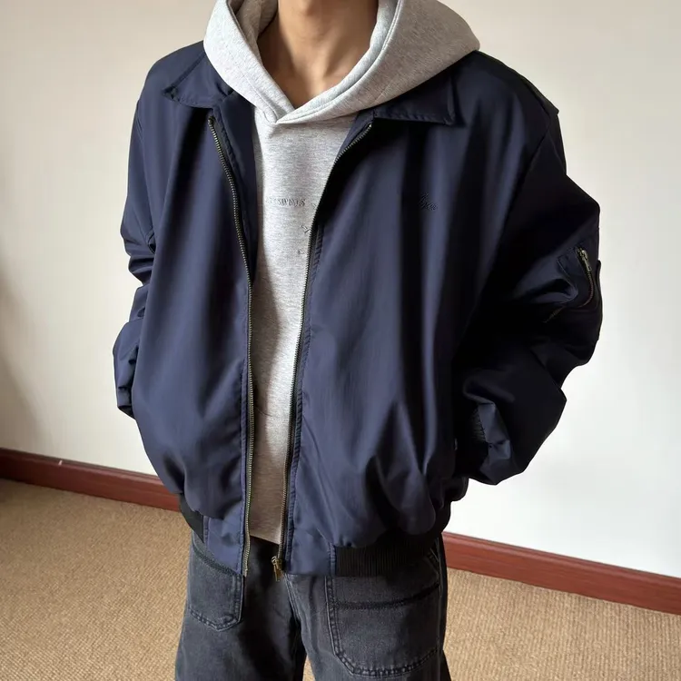 布老哥Blog美式显白藏青色翻领飞行夹克cleanfit百搭显高外套W553