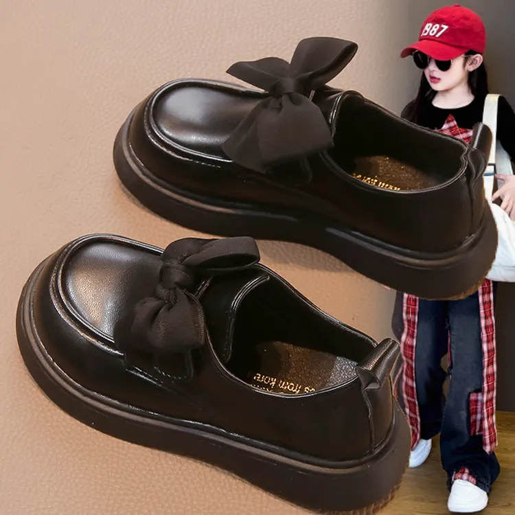 女童小皮鞋2025新款春秋季中大童宝宝鞋子蝴蝶结简约学生演出百搭