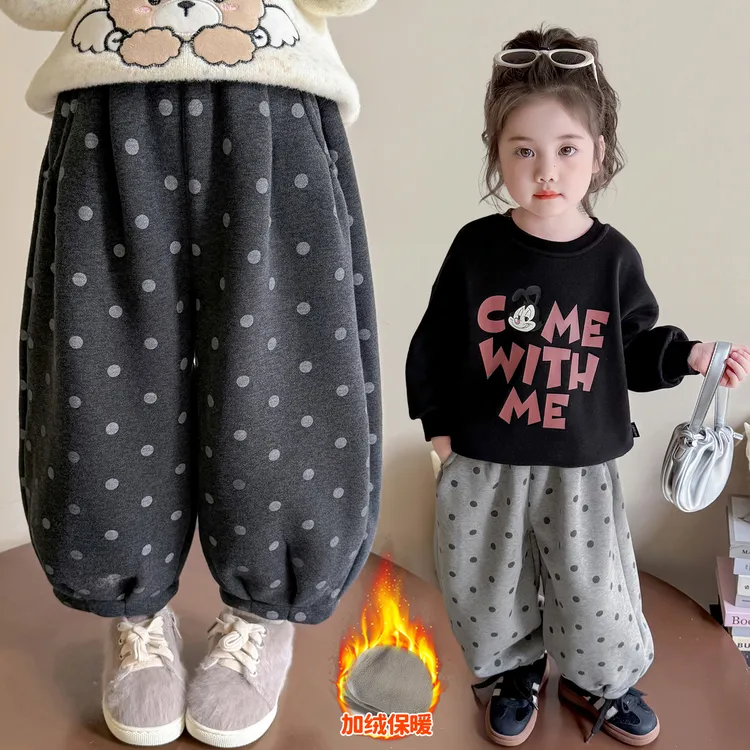 女童加绒卫裤洋气休闲儿童秋冬装女宝宝加厚一体绒灯笼裤子小女孩