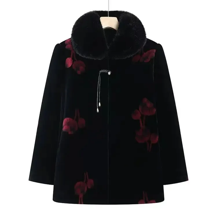 妈妈水貂绒外套中老年冬装女奶奶装加绒大衣高贵仿皮草老人衣服