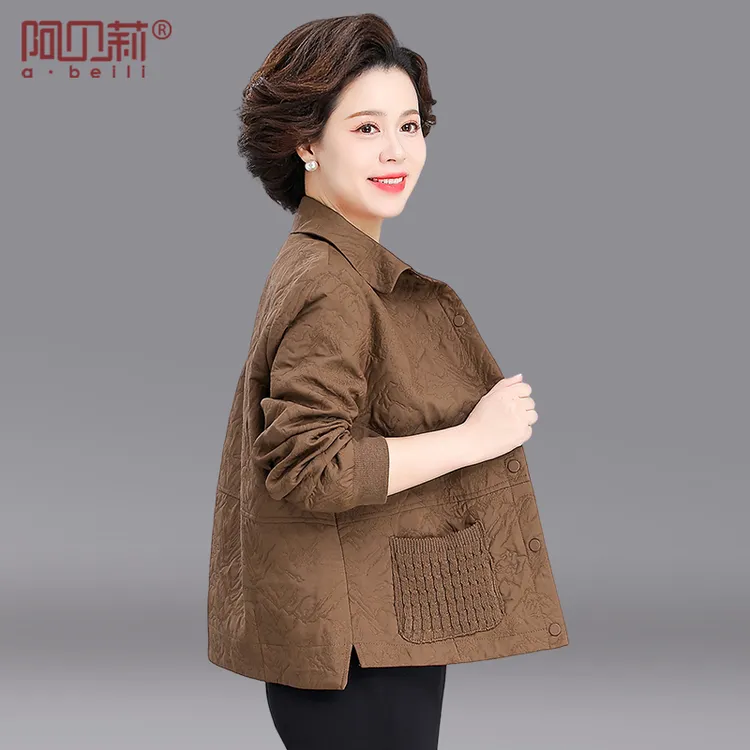 时尚妈妈秋装休闲外套2025新款中年翻领上衣中老年女洋气大码夹克