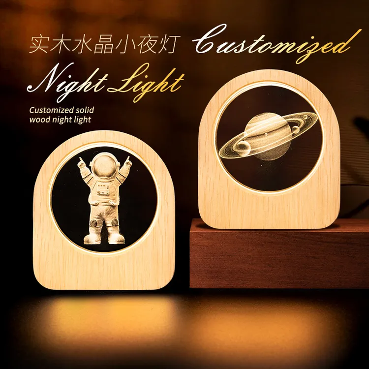 水晶小夜灯创意水晶纪念品桌面摆件氛围床头灯摆摊学生老师小礼物