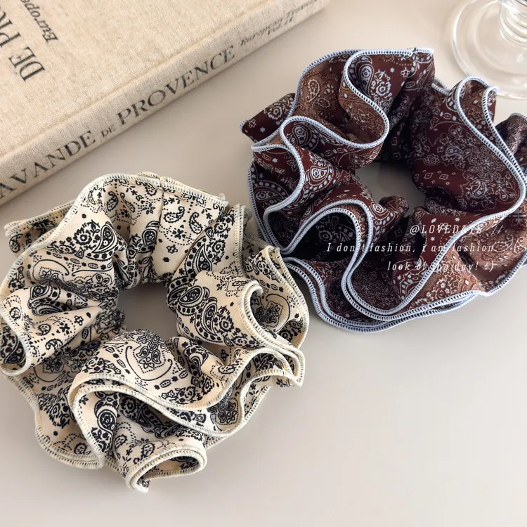 复古黑白咖色腰果花布艺收腰圈头绳高级感大肠发圈丸子头发绳头花