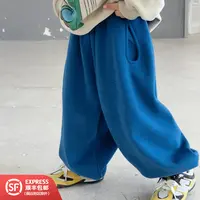 253455儿童冬季加绒时尚纯色宽松休闲长裤