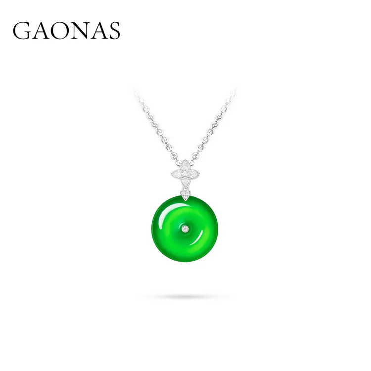 GAONAS 坠链均925银合成锆石 四方和美 中式贵气平安项链11426DG