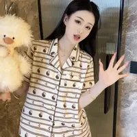 （樱桃条纹狗）夏季纯棉可爱休闲显瘦短袖睡衣女家居服套装可外穿
