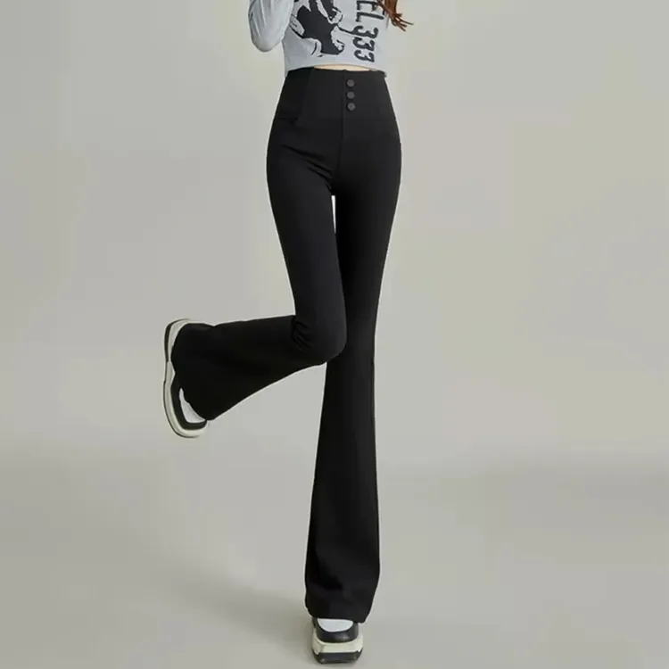 外穿微喇叭裤升级前后口袋春夏新款鲨鱼裤弹力显瘦大码休闲裤