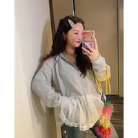 Dazi金大支网纱拼接连帽卫衣女开衫0321/0077休闲大码百搭