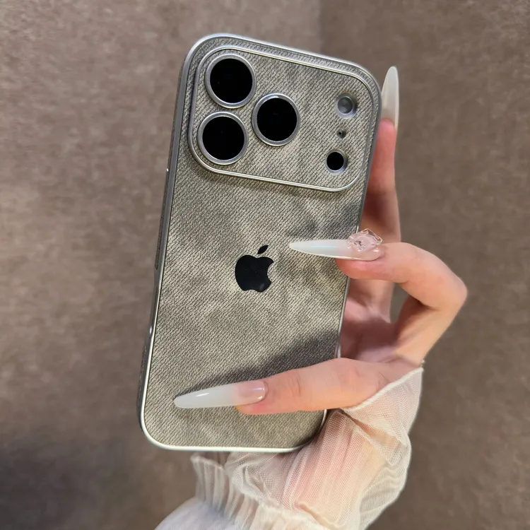 水泥灰适用苹果17promax手机壳牛仔布iPhone16全包15小众14女款13