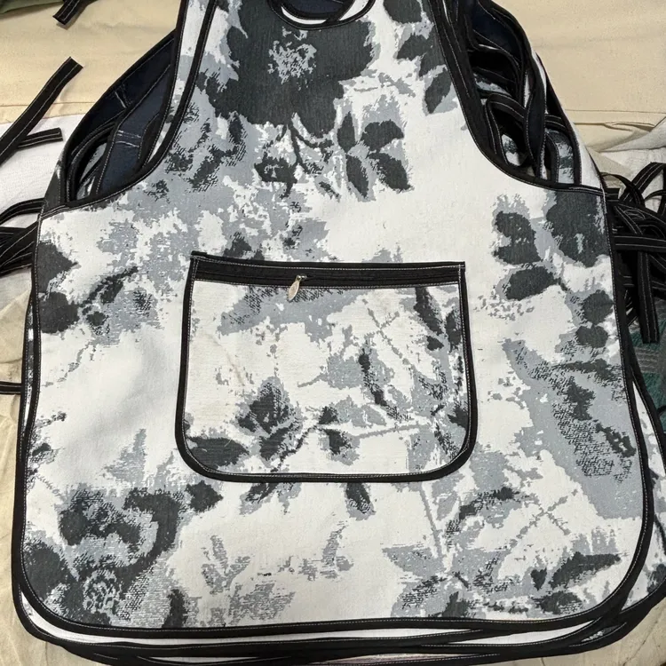 围裙印花家用灰色工作服透气做旧中式黑色复古厨房轻奢简约厚款