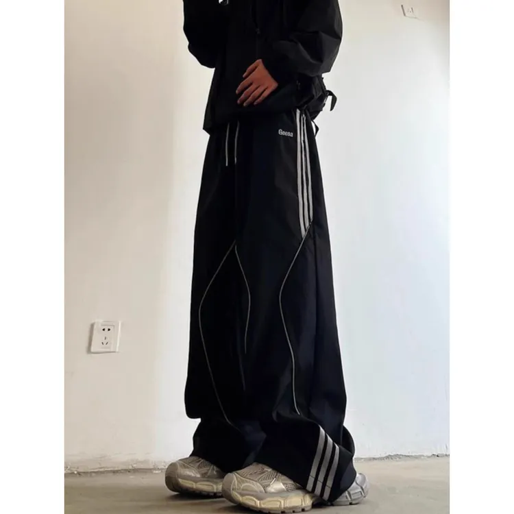 大码胖MM300斤冲锋工装裤男女春夏美式宽松直筒阔腿伞兵休闲长裤