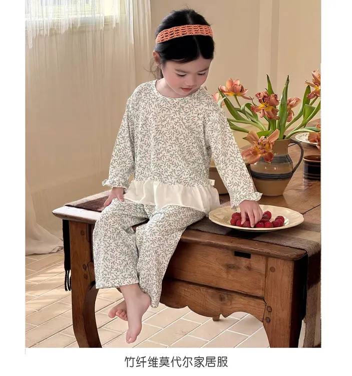 【麦兜兜】26夏上新森系韩系可爱竹纤维莫代尔家居服套装儿童居家服