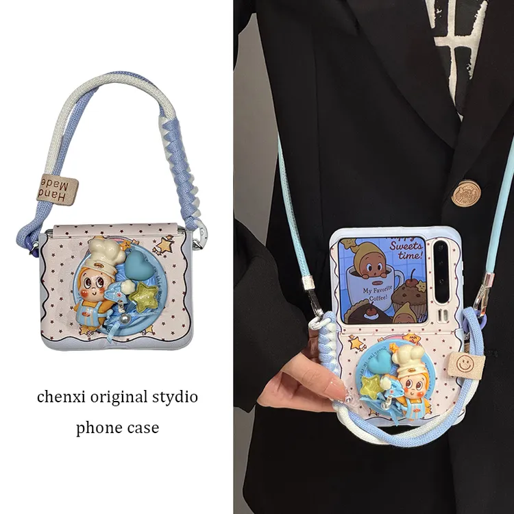 适用华为purax折叠屏手机壳皮质蜡烛pocket2星星小人厨师磁吸支架