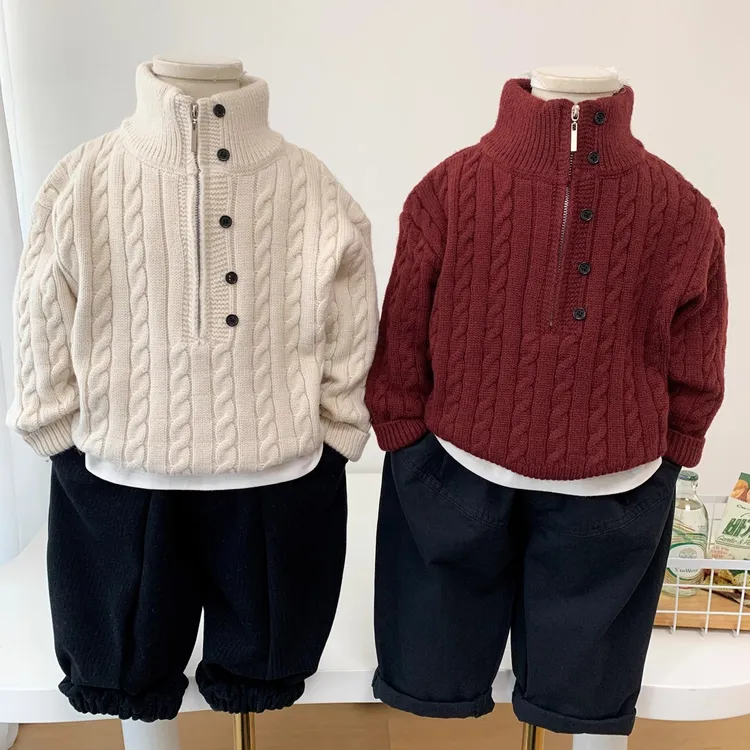 男童半高领毛衣冬季打底衫2025新款儿童时尚麻花针织衫男孩毛线衣