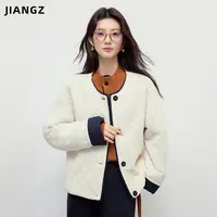 江洲【悦瑾】加厚保暖外套秋冬新款平绒菱格百搭宽松休闲风夹克上衣