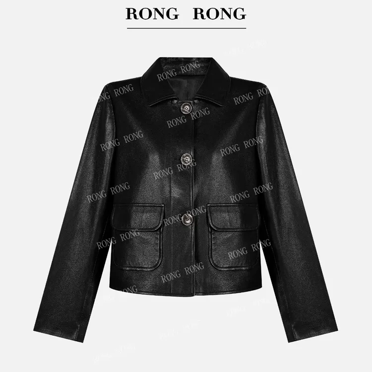 溶溶T【伦敦影集】RONGRONG 100绵羊皮修身裁剪高级感机车皮衣55035
