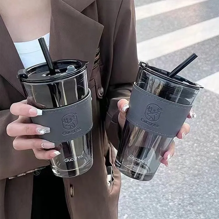 小鹿玻璃杯ins高颜值轻奢吸管杯便携学生女情侣大容量杯子咖啡杯