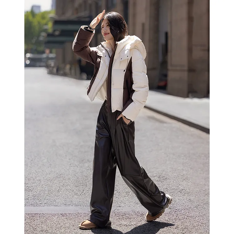 dme德·玛纳量感暖核冬季90鸭绒撞色拼接防风袖口面包羽绒服