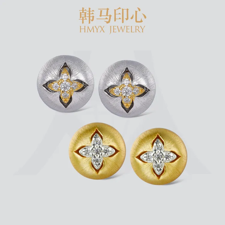 韩马印心 925银耳饰 手工拉丝意大利风耳饰百搭耳钉 轻奢气质