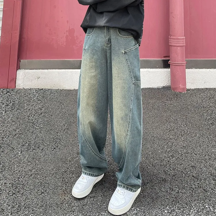 美式牛仔裤男新款宽松阔腿直筒裤男生春秋季潮牌休闲长裤子男