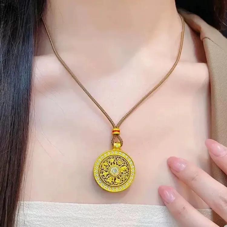 铜合金布艺项链  【妙锦同款】新中式旋转吉祥如意八宝罗盘项链