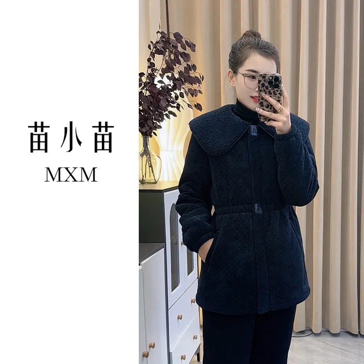 苗小苗新款波点加厚加绒睡衣女时尚家居服套装娃娃领女冬季保暖