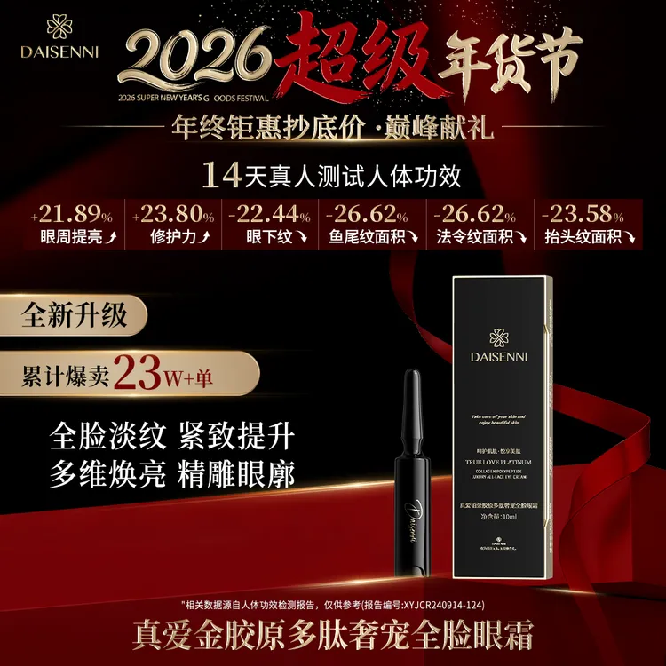 14天毛孔-23%鱼尾纹-26.7%抬头纹-25.7%黛森妮13重胜肽全脸眼霜