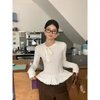 宋正恩9/29 10:00AM上新【花边下摆设计领口蝴蝶结绑带设计T】可