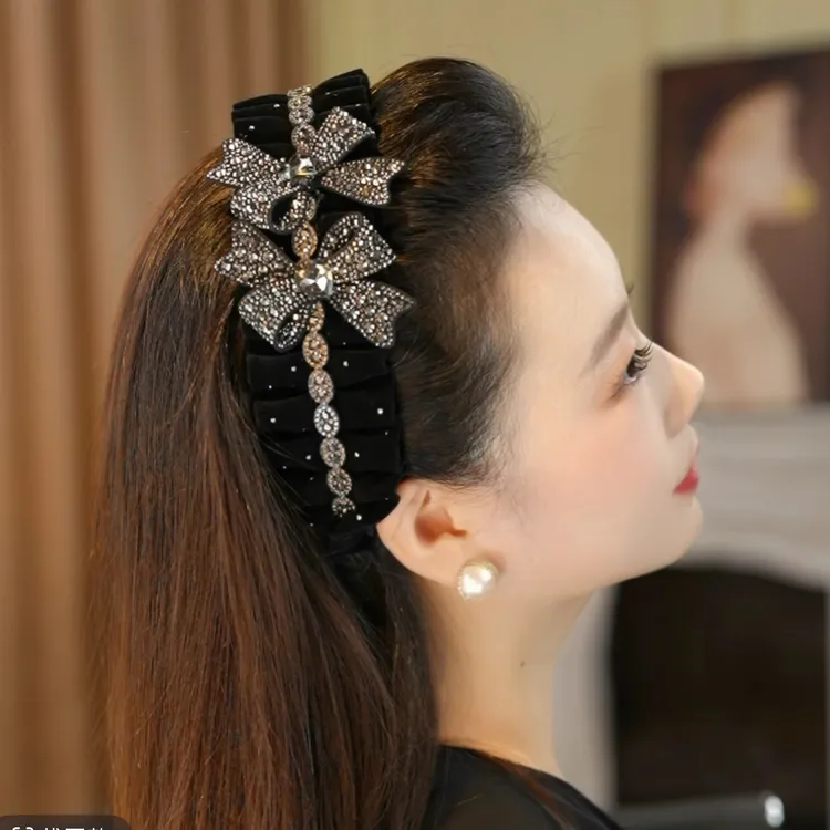 秋冬新款增高颅顶遮白发遮盖碎发手工点钻带齿防滑时尚百搭发箍