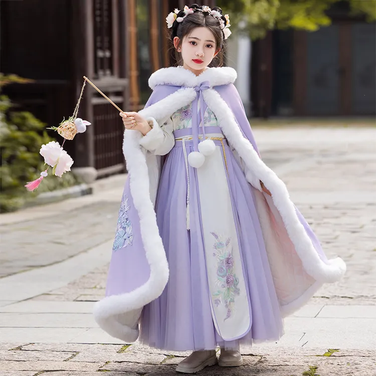 SL2574女童套装汉服冬款中国风古装拜年服新款唐装儿童加绒连衣裙