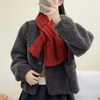 温柔慵懒风羊羔毛小香风圆领排扣保暖显瘦毛绒外套+围巾 1005