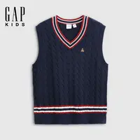 Gap男童2025秋季新款纯棉撞色条纹V领马甲儿童装学院风DR805854
