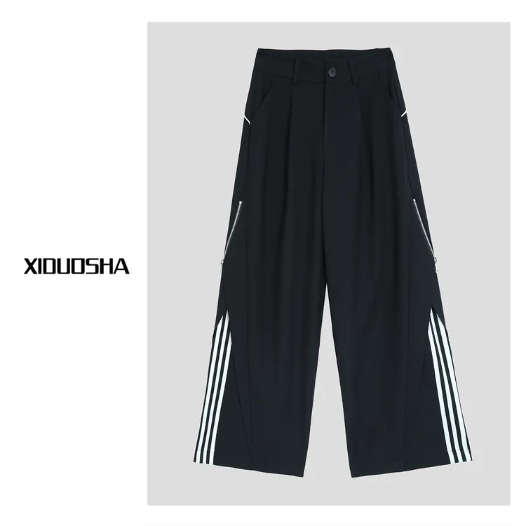 XIDUOSHA/喜朵莎喜朵莎原创设计款撞色拼条显瘦显高直筒裤XDS1036