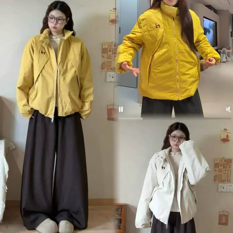 2025冬季新款大码休闲风立领加厚外套宽松通勤百搭棉服上衣