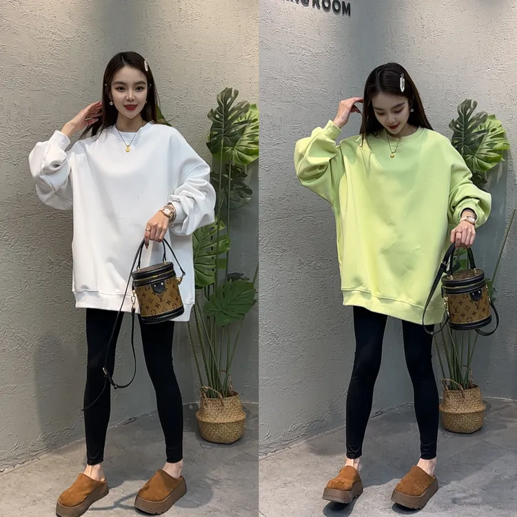 YM88007秋冬新款韩版宽松休闲纯色套头圆领百搭卫衣女