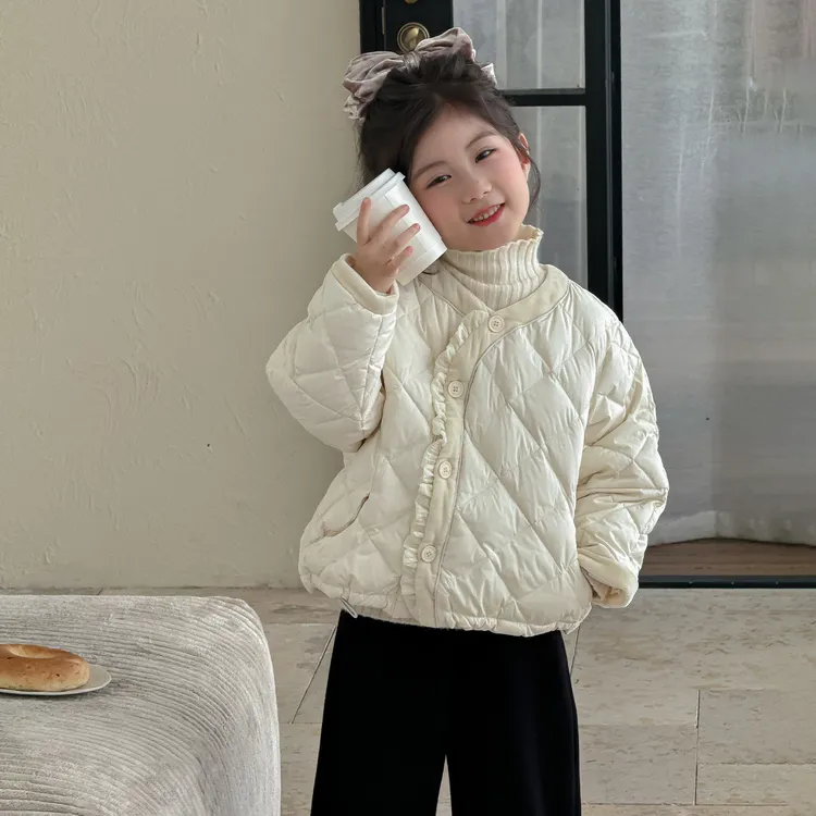 女童外套冬装2025新款洋气女宝宝秋冬款夹棉上衣儿童冬季白色棉服