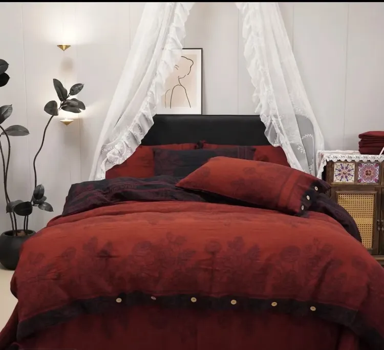 金玉良缘-超柔新款爆款全棉双层纱纯色四件套床上用品