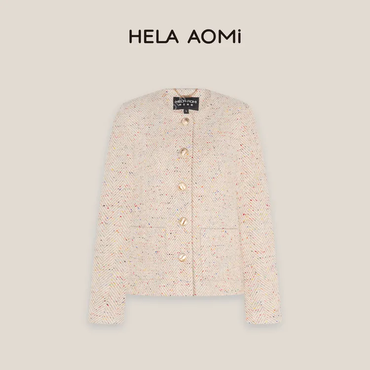 HELA AOMI“彩宝外套”绵羊毛88%桑蚕丝粗花呢香风外套CY5CN00137