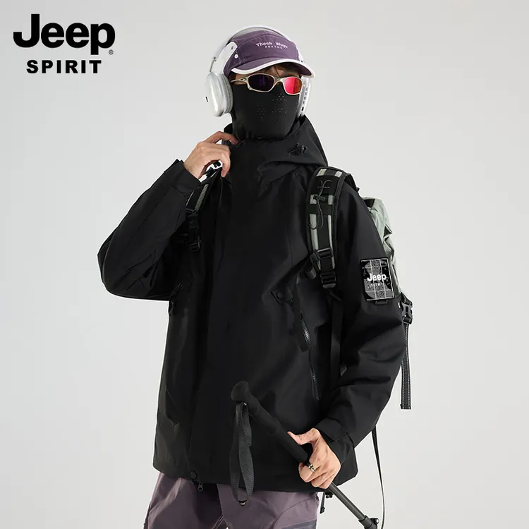 JEEP SPIRIT吉普三合一冲锋衣男女可拆卸两件套宽松连帽防风保暖