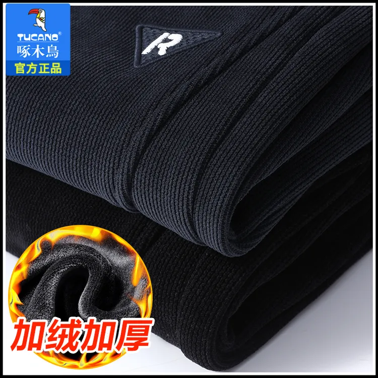 啄木鸟秋冬加绒加厚重磅灯芯绒卫裤男士2026新款束脚抽绳休闲裤子