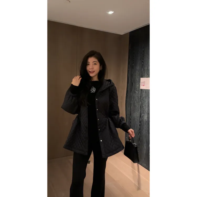 N.COU妮蔻25冬新款收腰菱形格设计感连帽保暖宽松棉服外套DY10952