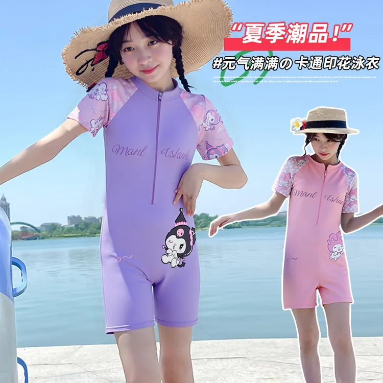 女童卡通可爱夏季连体泳衣四角裤显瘦遮肚洋气温泉游泳装青少年12